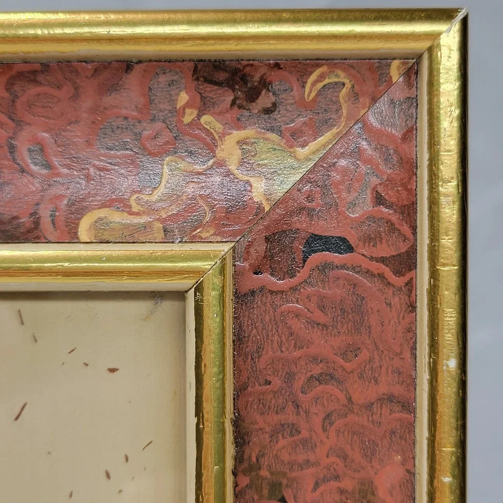 VTG Pottery Barn Picture Frame 3.5x5 Gold Trim Floral Decoupage Trim Tabletop
